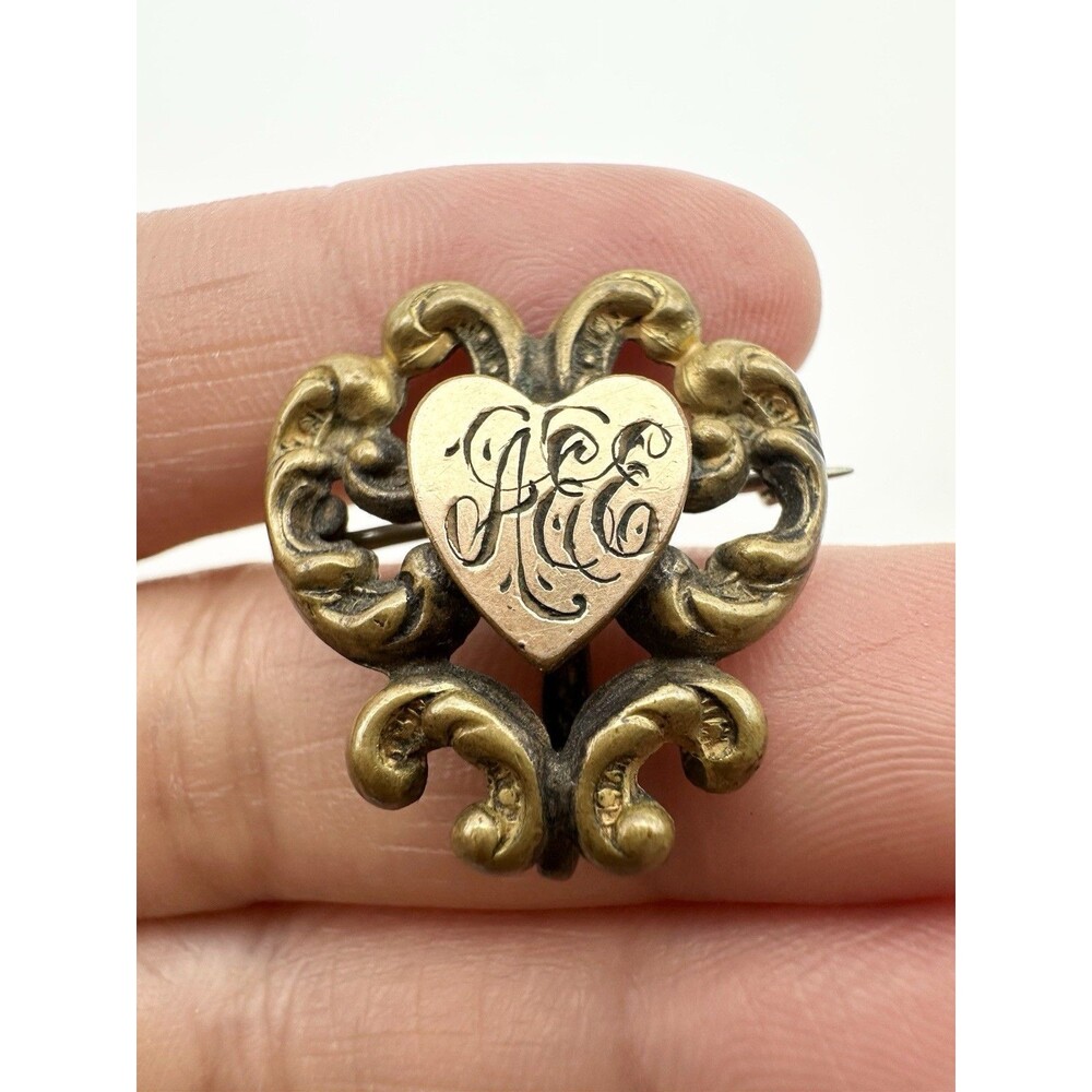 Antique Victorian Initial Heart Pin Brooch